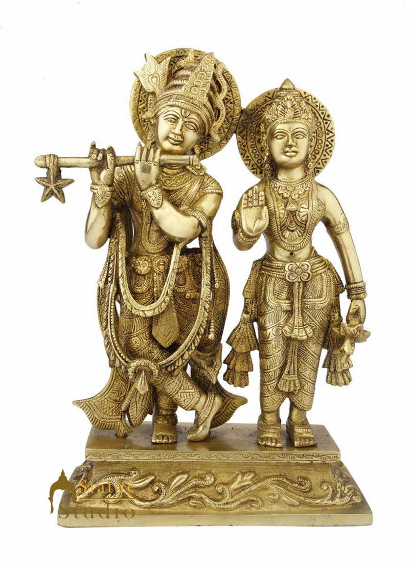 Brass hindu god goddess radha krishna pair standing on base 12"