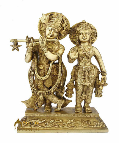 Brass hindu god goddess radha krishna pair standing on base 12"