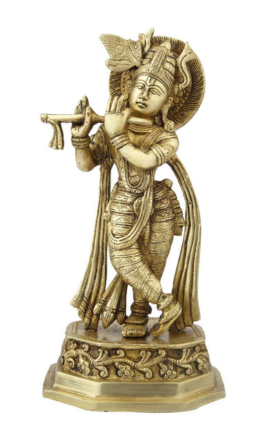 Hindu Gods lord Krishna standing with Cow statue pooja religious décor 10"