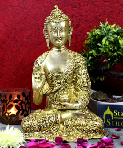 Bronze life story buddha brass statue old tibet room décor art sculpture 13"
