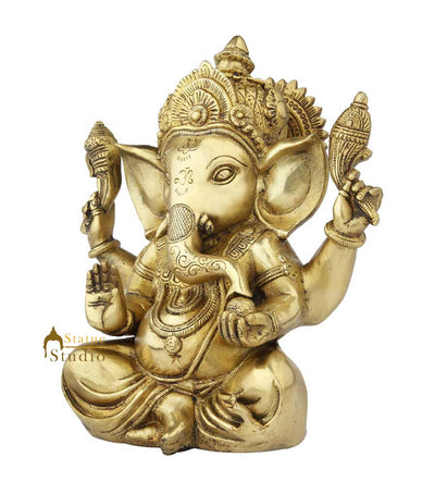 Brass ganesha murti sitting statue hindu gods idol sculpture 10"