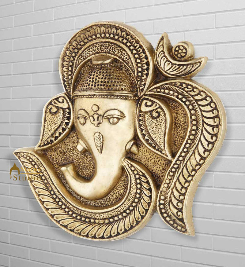 Brass hindu god lord Ganesha removable Wall Décor with Moon Star 9"