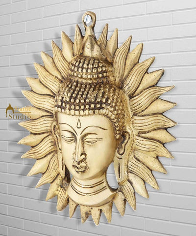 Brass tibet chinese buddha sun mask wall décor removable hanging 7"