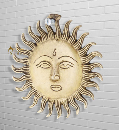 Beautiful brass hand crafted sun mask wall décor art removable hanging 4"