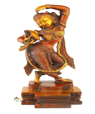 India hand made brass showpiece of lady holding mirror sculpture gift set 14"