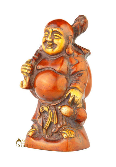 Antique happy smiling laughing buddha good luck brass chinese Buddhism décor 6"