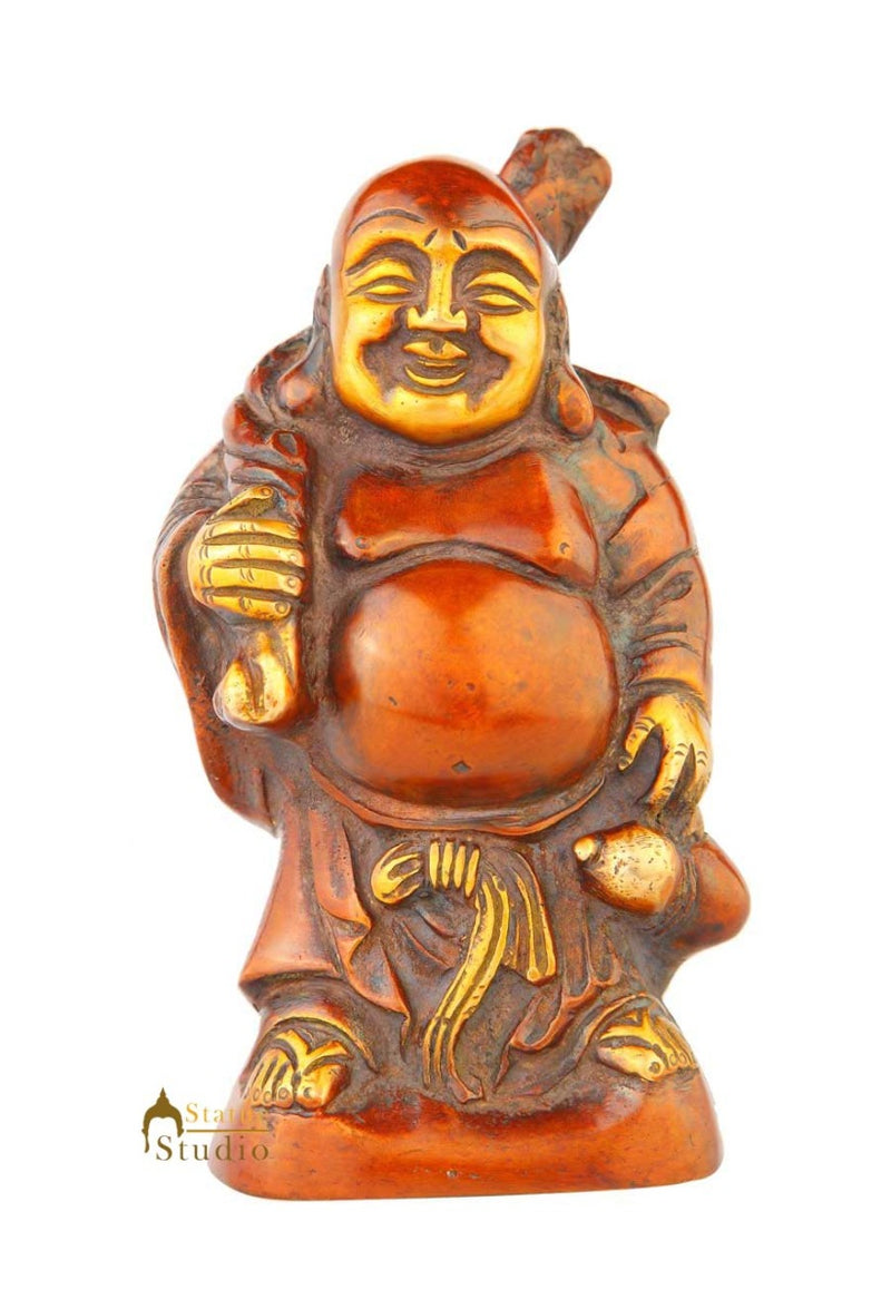Antique happy smiling laughing buddha good luck brass chinese Buddhism décor 6"