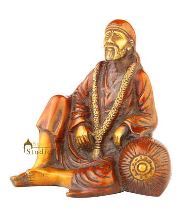 Brass india deity lord sai baba murti idol statue religious pooja figure 6"