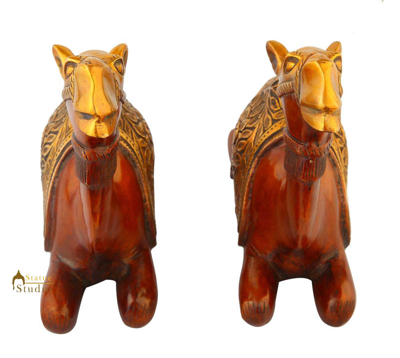 Brass Sitting Camel pair statue Showpiece decorative figurine sculpture 9"