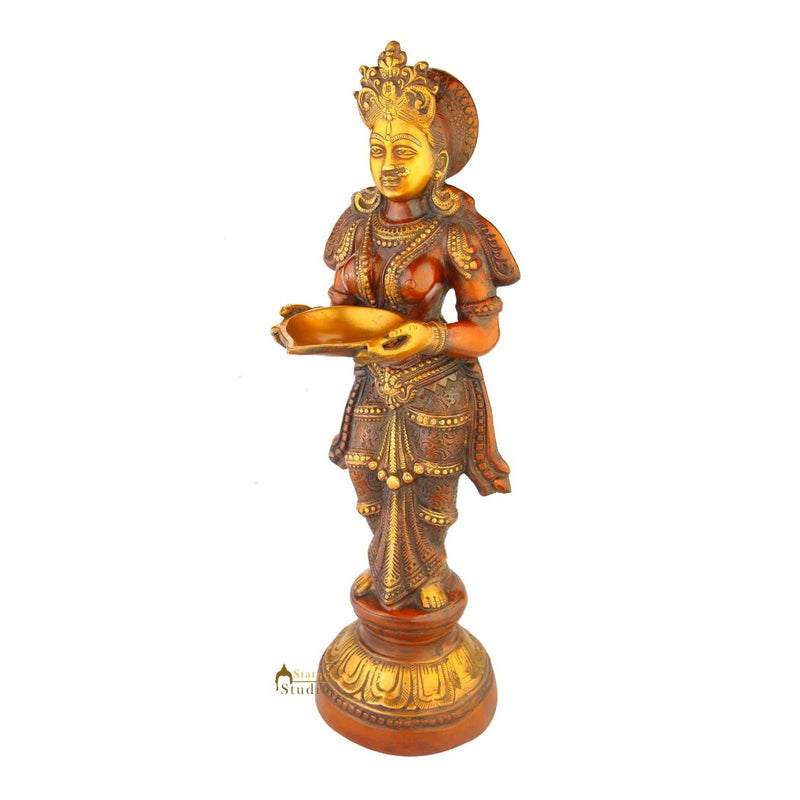 Antique brass deeplaxmi statue décor showpiece turquoise coral figurine 24"