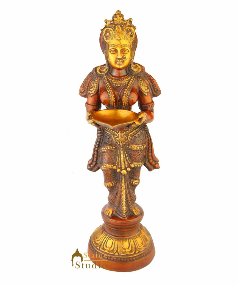 Antique brass deeplaxmi statue décor showpiece turquoise coral figurine 24"