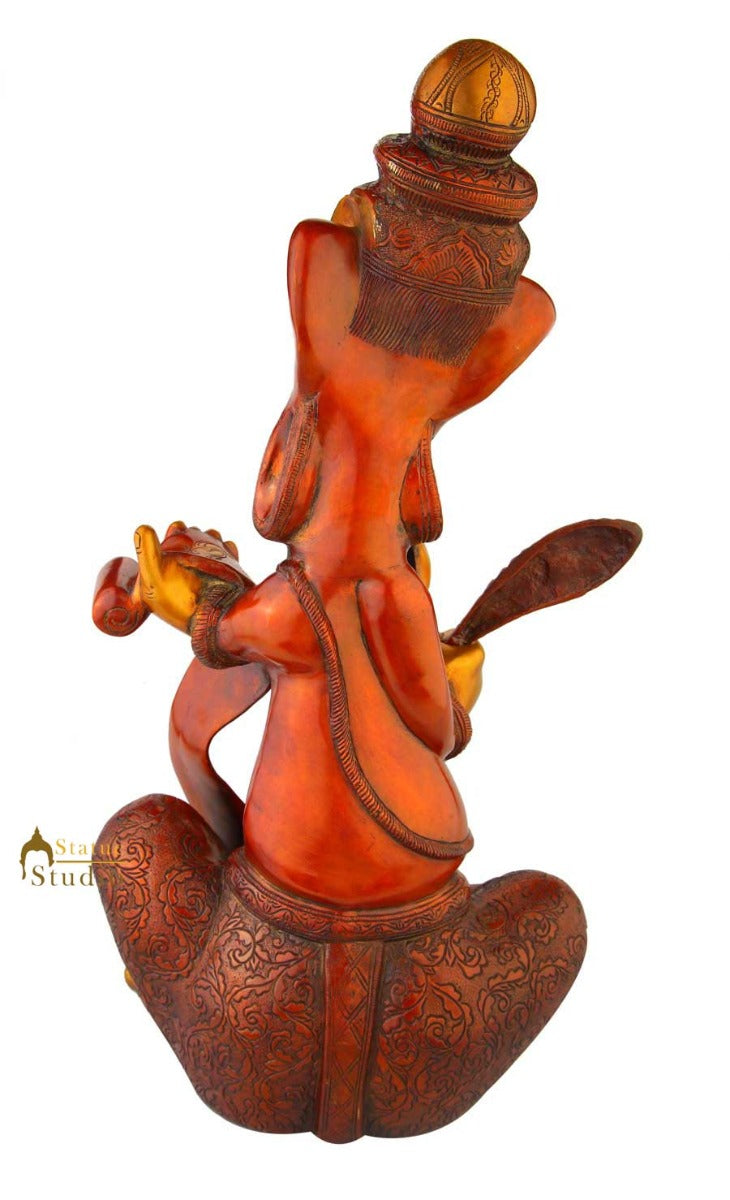Brass modern religious décor art hindu god lord ganesha reading and writing 24"