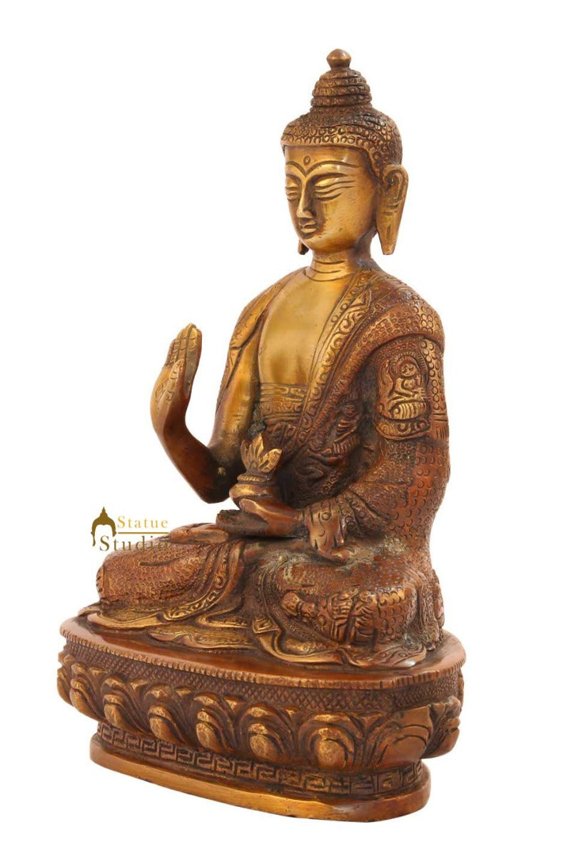 Blessing buddha statue bronze sitting on base brass hand made chinese 8"