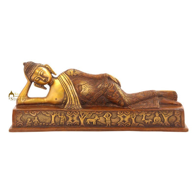 Brass reclining buddha sakyamuni thai chinese décor art statue hand made 5"