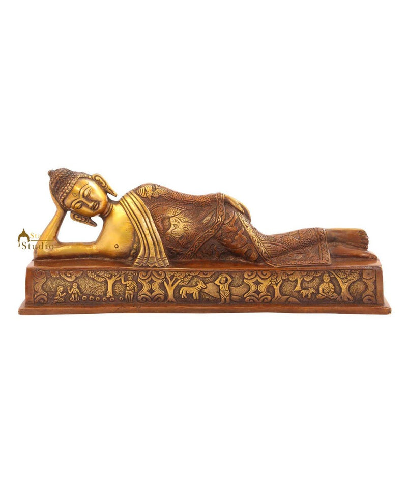 Brass reclining buddha sakyamuni thai chinese décor art statue hand made 5"