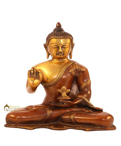 Brass bronze buddha medicine shakyamuni tibet décor art hand carved statue 10"
