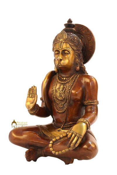 Lord Hanuman brass hindu god statue religious décor sitting idol figure 11"