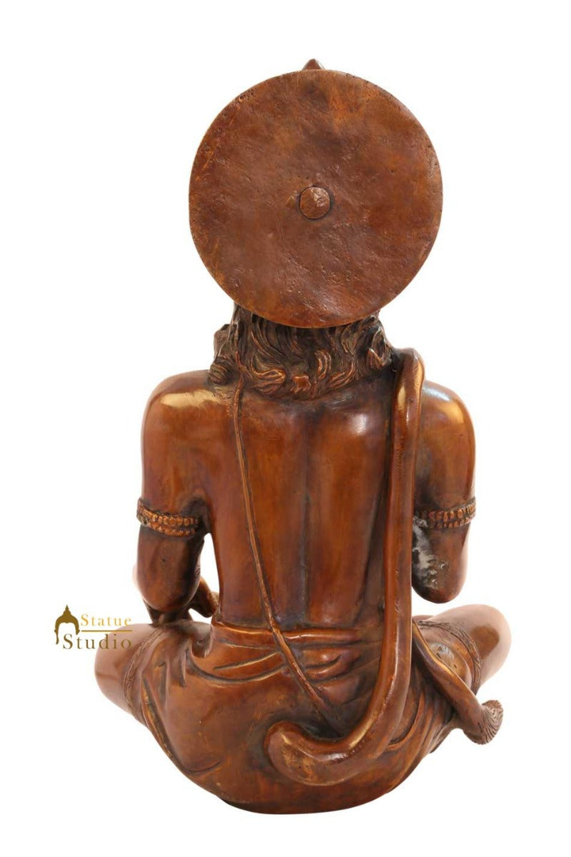 Lord Hanuman brass hindu god statue religious décor sitting idol figure 11"