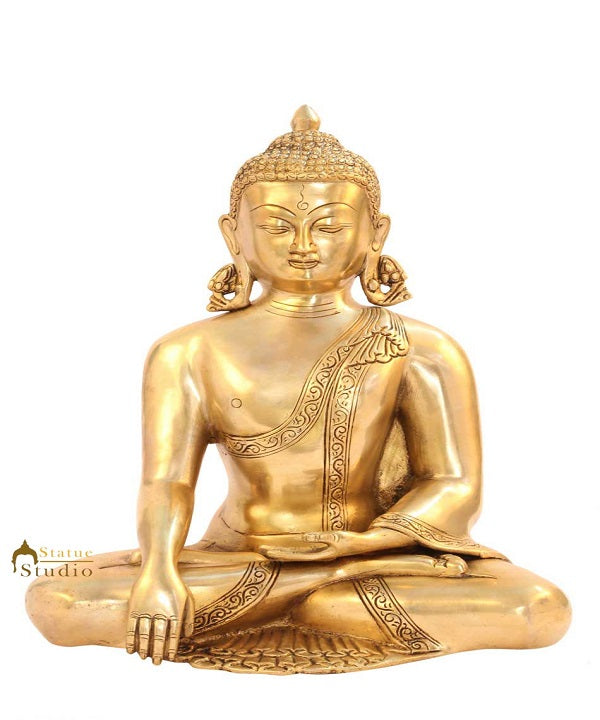 Earth touching bronze buddha brass metal statue old chinese tibet décor art 13"