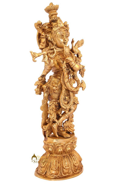 Brass hindu god statue lord Krishna religious pooja décor idol figure 16"
