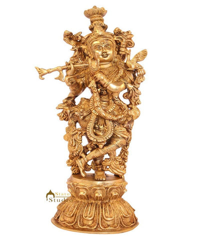 Brass hindu god statue lord Krishna religious pooja décor idol figure 16"
