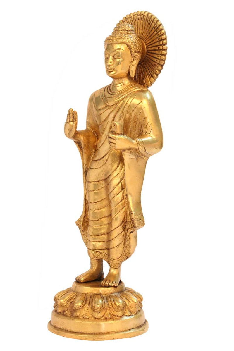 Bronze Antique standing buddha statue tibet décor chinese thai buddhism 11"
