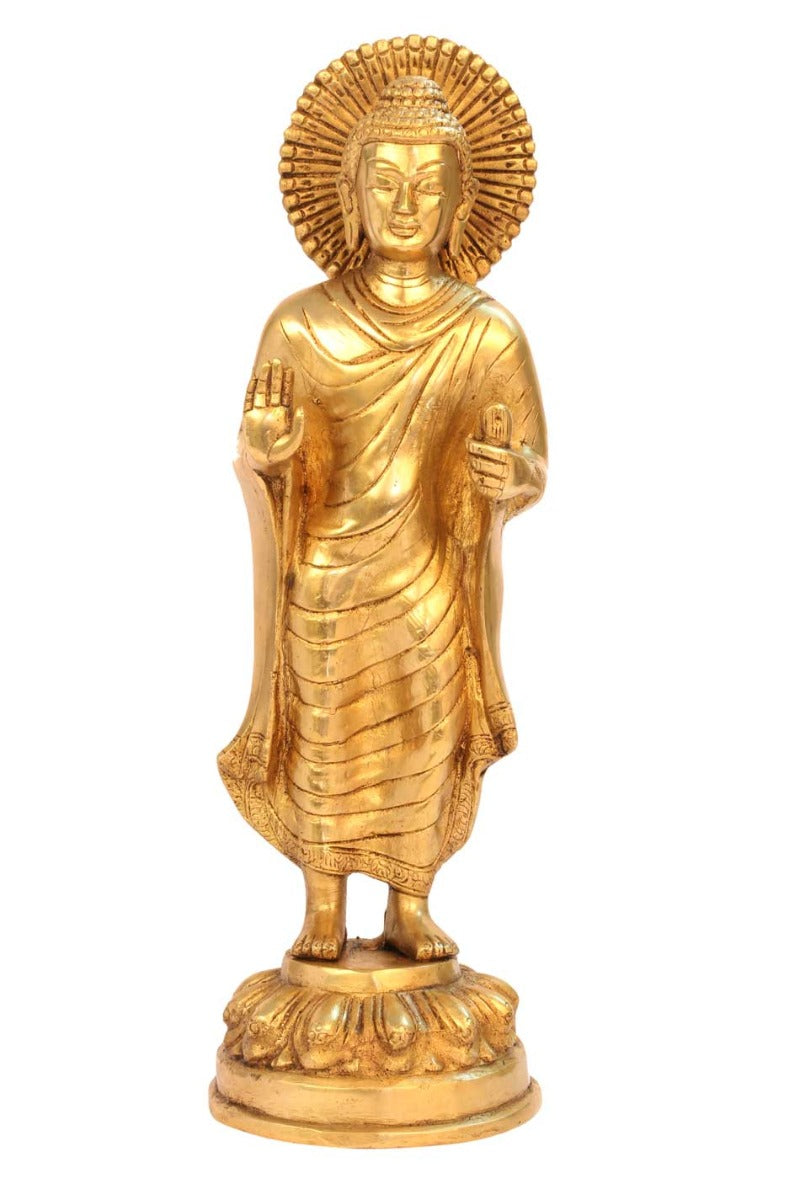 Bronze Antique standing buddha statue tibet décor chinese thai buddhism 11"