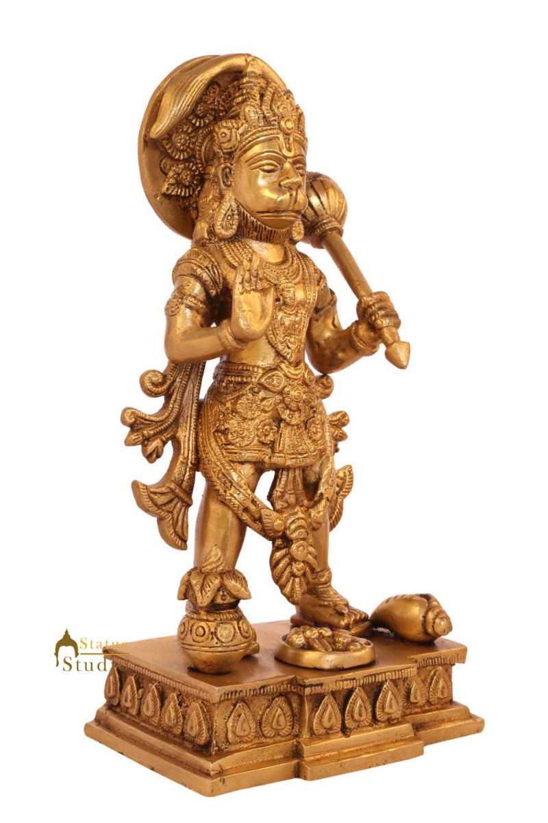 Lord Hanuman brass hindu god sitting statue religious décor idol figure 11"