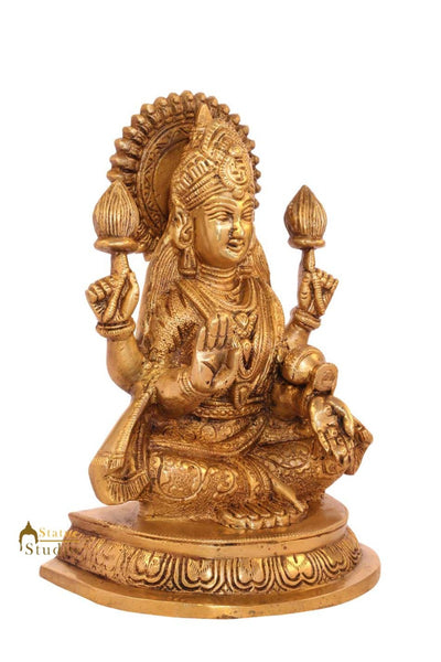 Brass goddess of wealth hinduism indian hand crafted idol figure 8"
