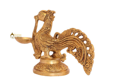 Bird brass antique diya oil lamp stand spiritual décor temple 6"