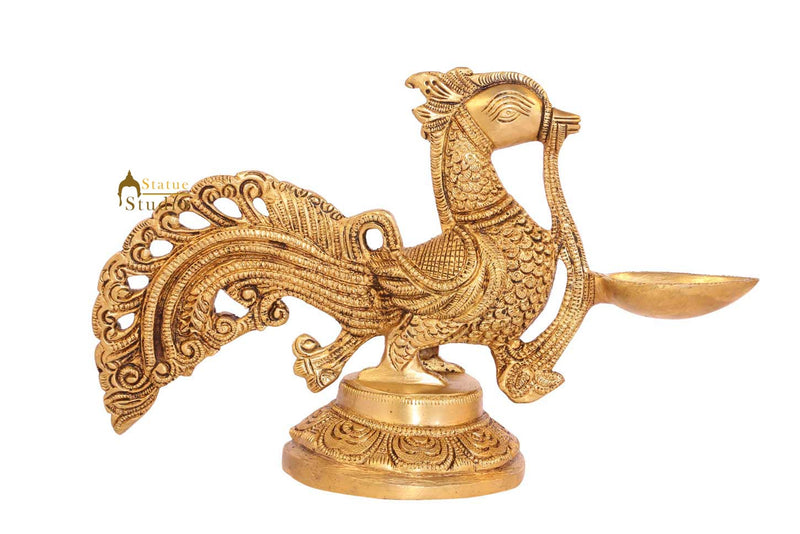 Bird brass antique diya oil lamp stand spiritual décor temple 6"