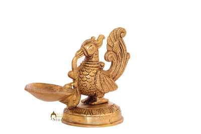 Bird brass antique small diya oil lamp stand spiritual décor temple 6"