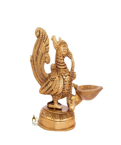 Bird brass antique small diya oil lamp stand spiritual décor temple 6"