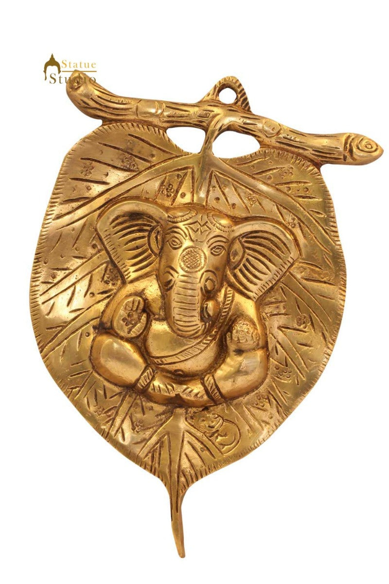 Brass hindu god ganesha on branch wall décor removable 6"
