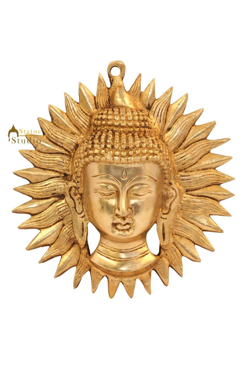 Indian hand made brass buddha sun mask wall décor removable hanging showpiece 2"