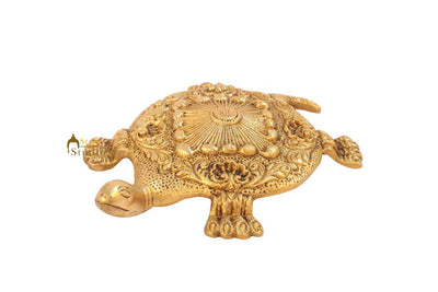 Feng Shui lucky tortoise statue showpiece figurine brass turtle hand carved 1"