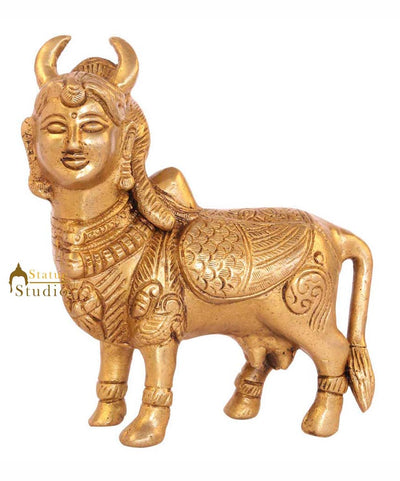 Brass religious hindu sacred kamdhenu cow lucky pooja décor 5"