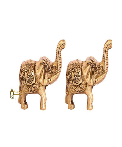 Feng Shui brass elephant sculpture miniature india figurine hand carved 2"