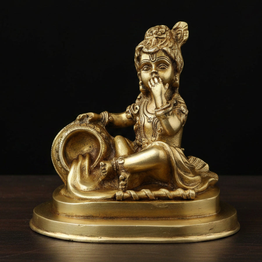 Brass Bal Krishna Idol Makhan Chor For Home Temple Decor 6 Inch 81600