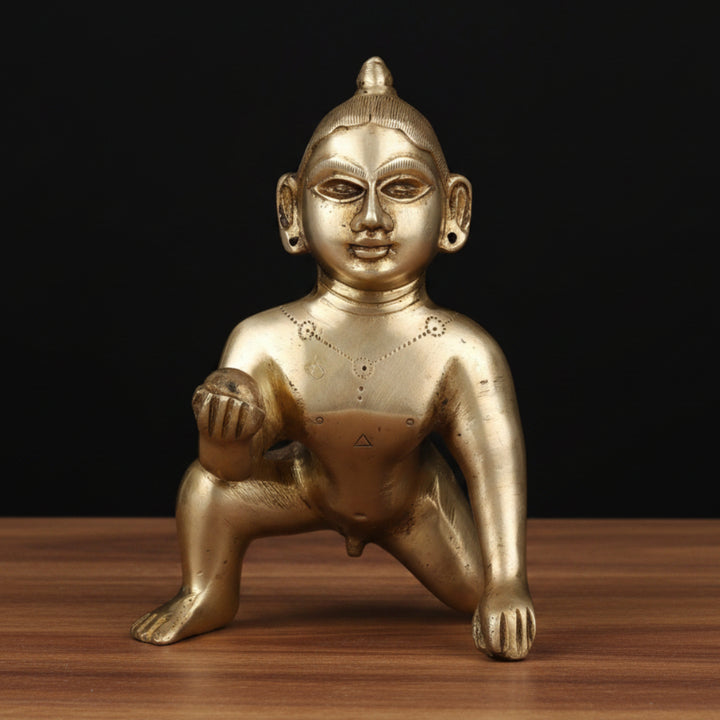 Brass Bal Laddu Gopal Krishna Idol For Home Decor 7 inch 409000
