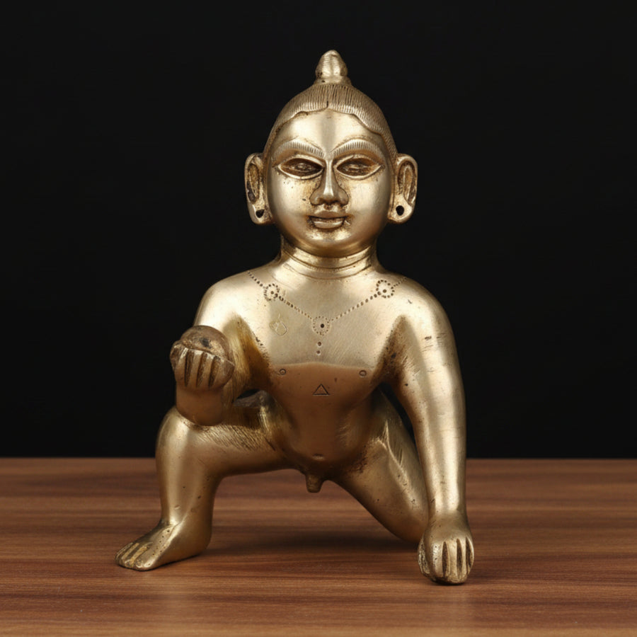 Brass Bal Laddu Gopal Krishna Idol For Home Decor 7 inch 409000