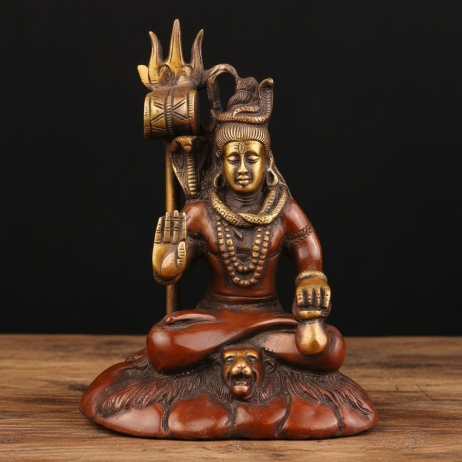 Brass Blessing Lord Shiva Idol Antique Finish For Home Decor 6 Inch 391800