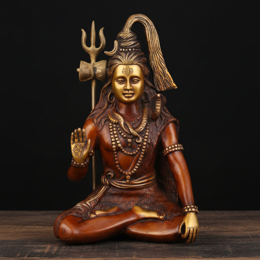 Brass Blessing Shiva Idol Copper Patina Finish For Home Decor 12 Inch 392700