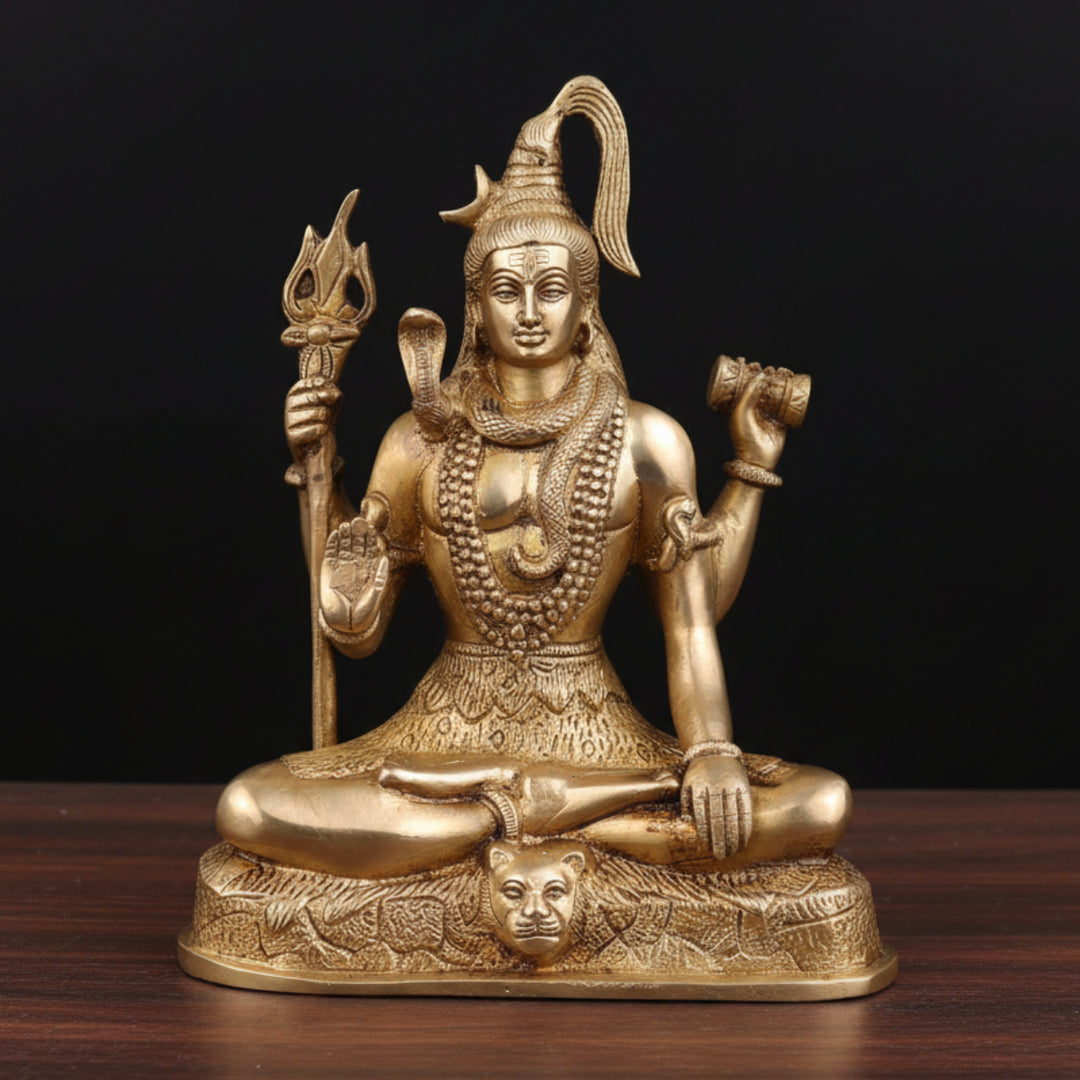 Brass Blessing Shiva Idol For Home Temple Decor 9 Inch 378100