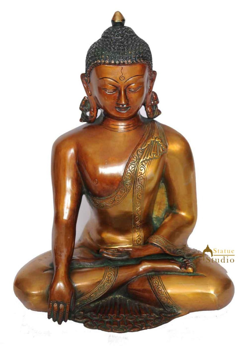 Brass Buddha Bhumisparsha Mudra Statue For Home Decor 13 Inch 10100