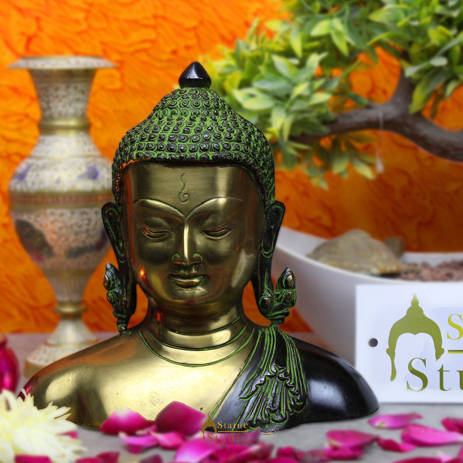 Brass Buddha Bust Statue Antique Finish For Home Decor 7 Inch 40700