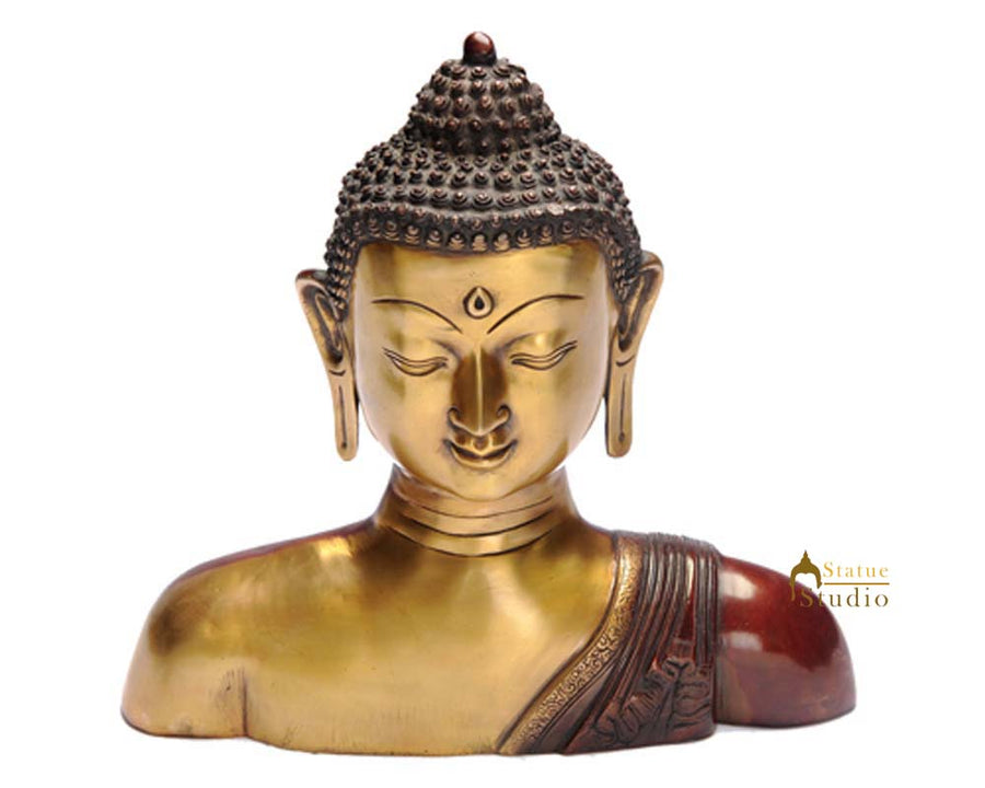 Brass Buddha Bust Statue Old Tibet Art For Home Decor 14 Inches 10000