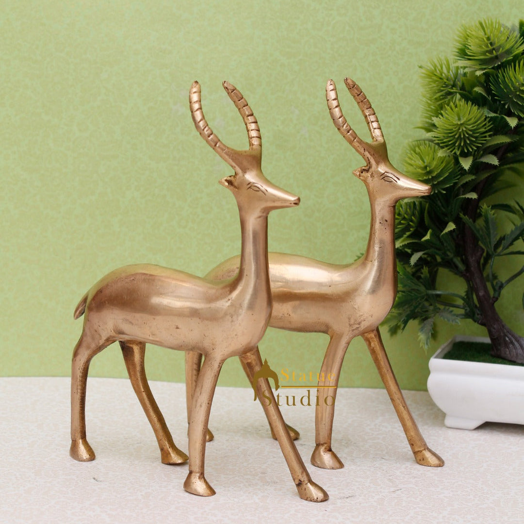Brass Deer Pair Showpiece For Home Office Décor Figure 8 Inch 460792