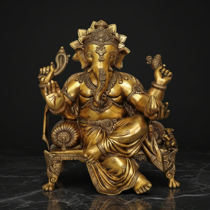 Brass Ganesha Idol Sitting On Chowki For Home Office Decor 20 Inch 461224