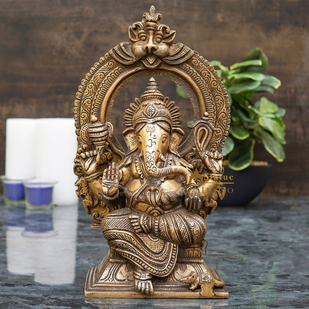 Brass Ganesha Idol Sitting On Throne For Home Decor Gift 12 Inch 461787